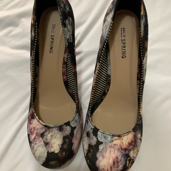 Call It Spring, Round Toe, Floral, Cone Heels - Picture 3 of 4
